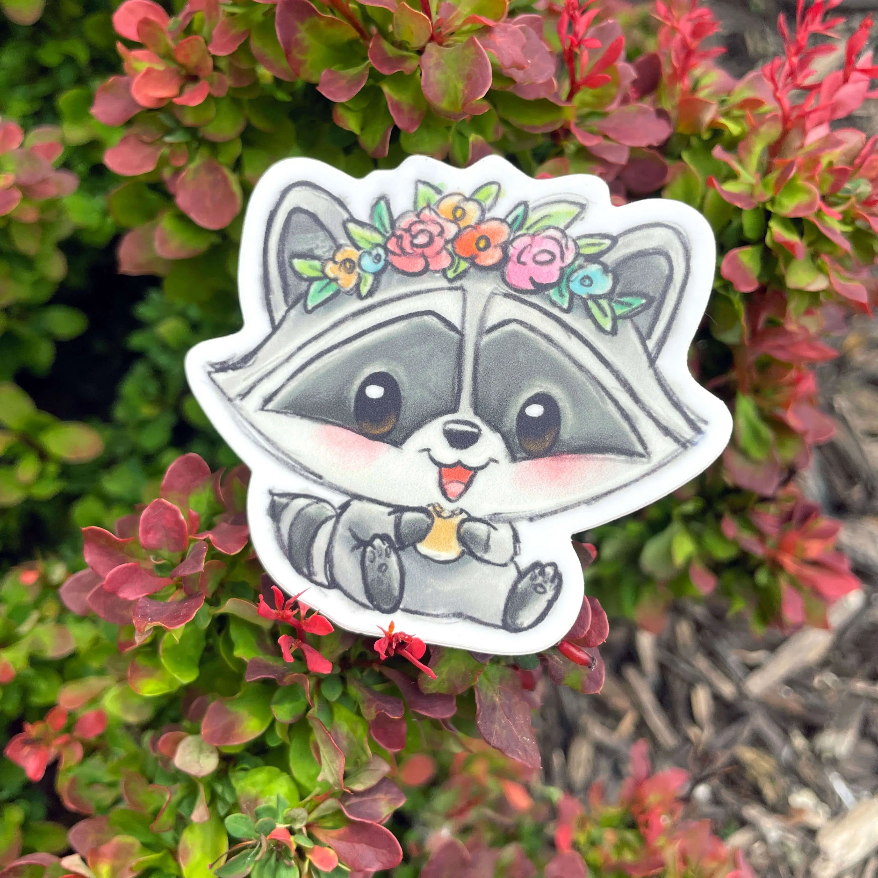Flower Crown Cutie Raccoon Sticker