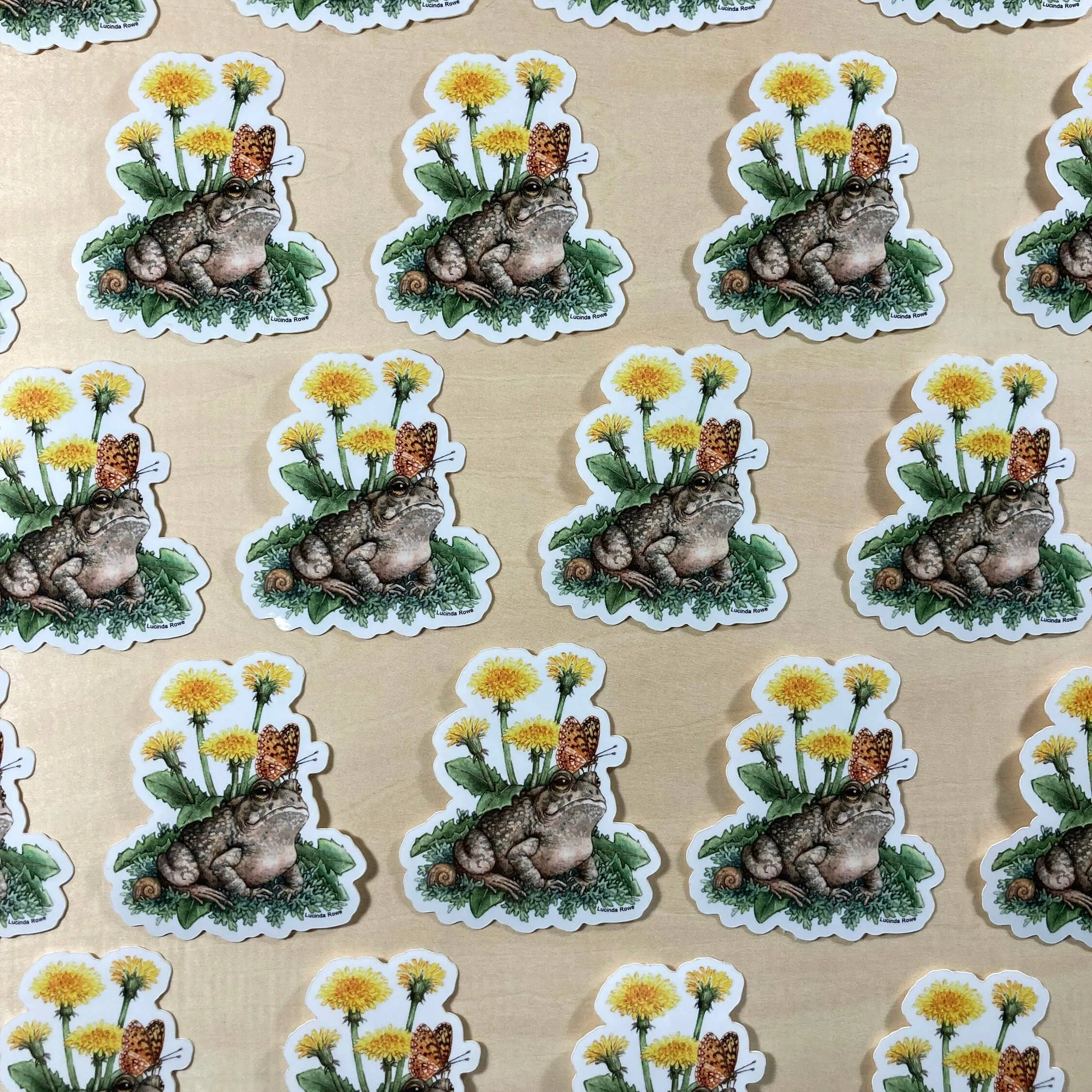 Fowler's Toad With Dandelions And Butterfly - Vinyl Sticker