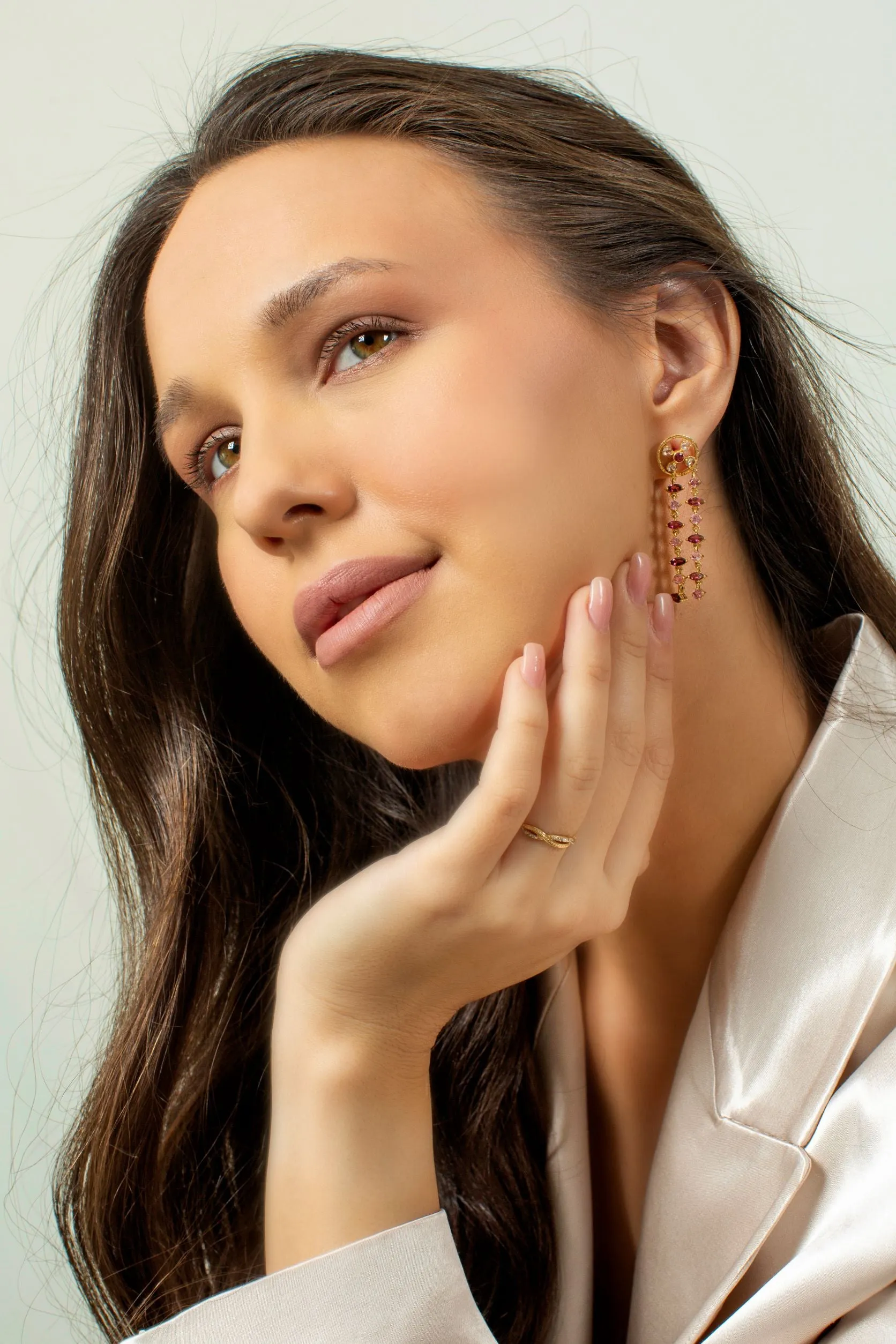 Freestyle Long Pink Tourmaline And Diamonds Earrings