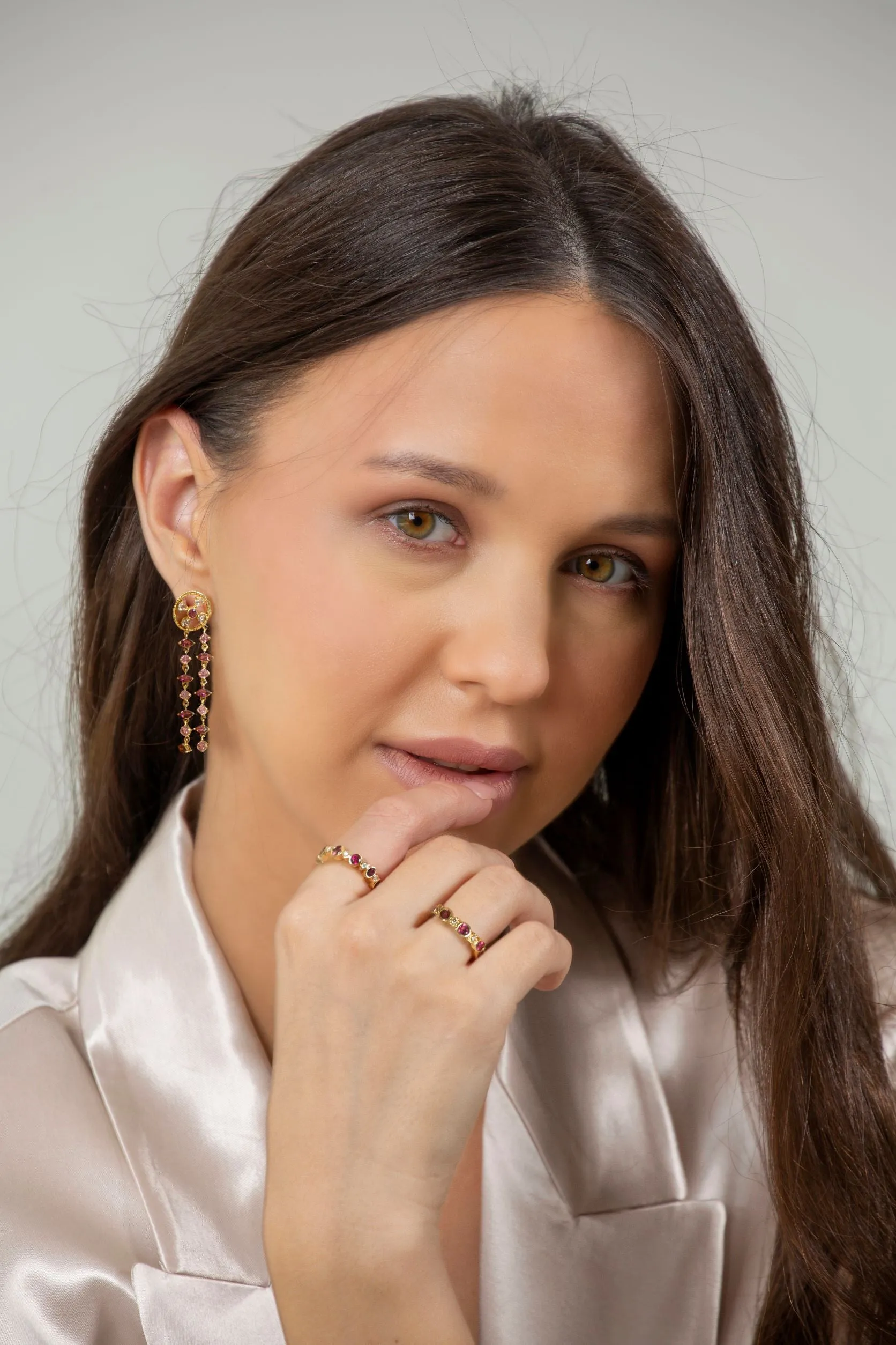 Freestyle Long Pink Tourmaline And Diamonds Earrings