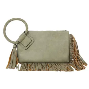 Fringe Cut Tassel Clutch Wristlet In Sage