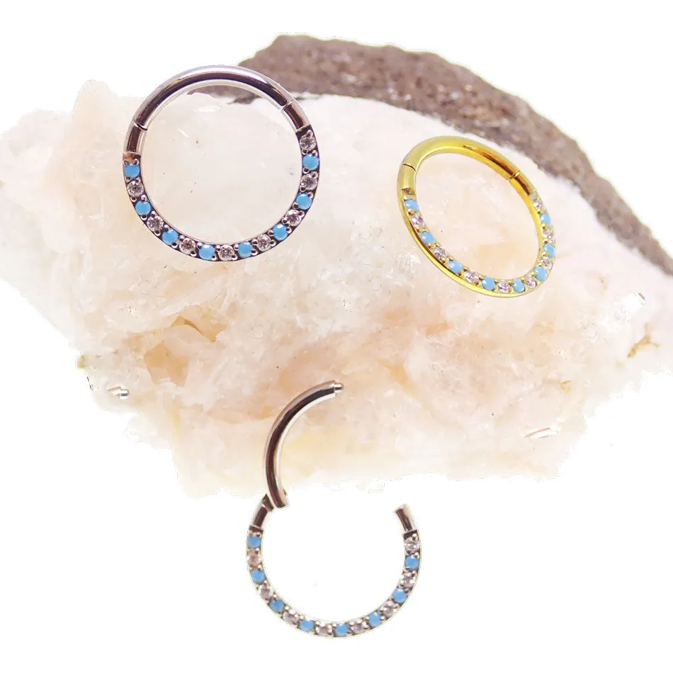 Front-Facing 18g Titanium Turquoise & CZ Alternating Clicker
