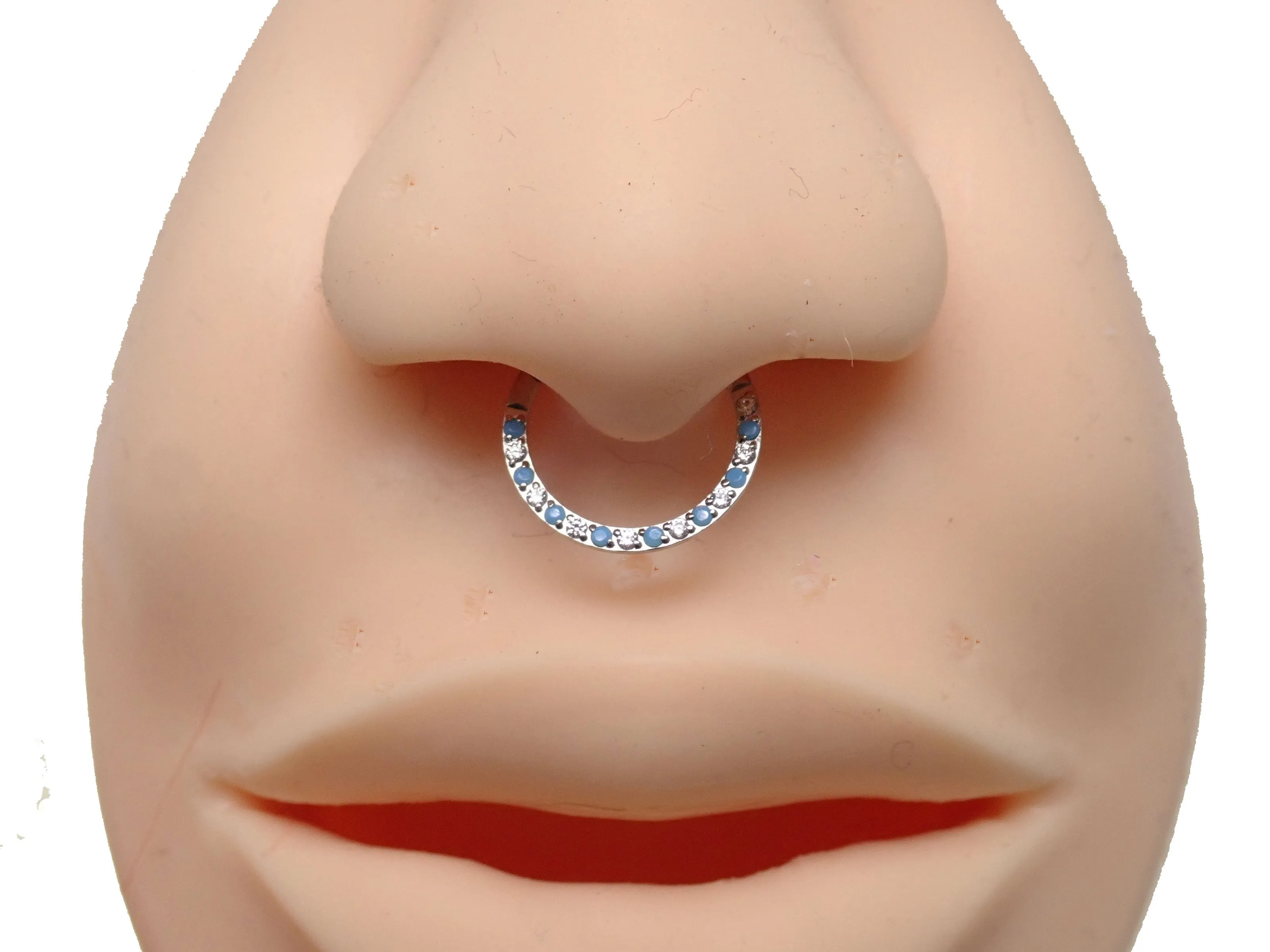 Front-Facing 18g Titanium Turquoise & CZ Alternating Clicker
