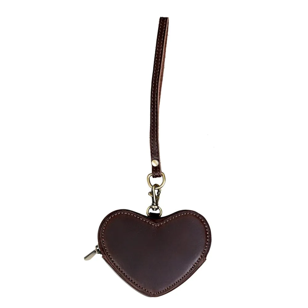 Full Grain Leather Heart Wristlet