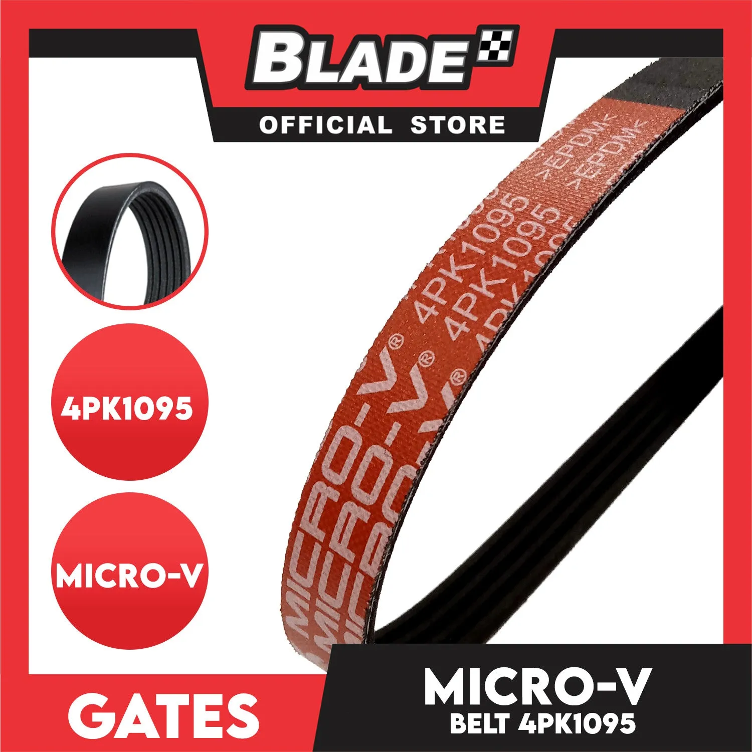 Gates Automotive Micro-V Fan Belt 4PK1095 For Mitsubishi