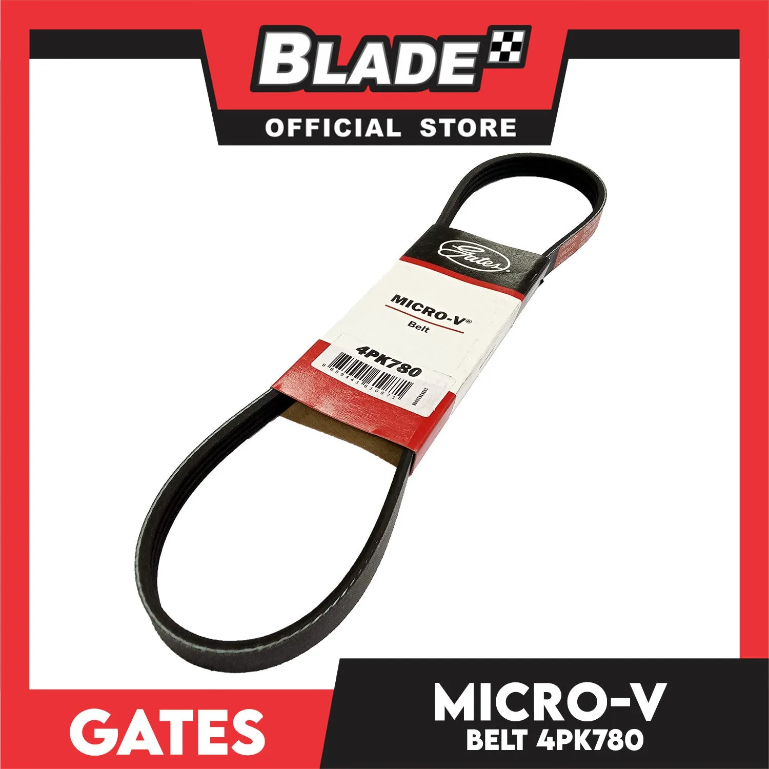 Gates Automotive Micro-V Fan Belt 4PK780 For Honda, Kia, Mazda, Mitsubishi and Toyota