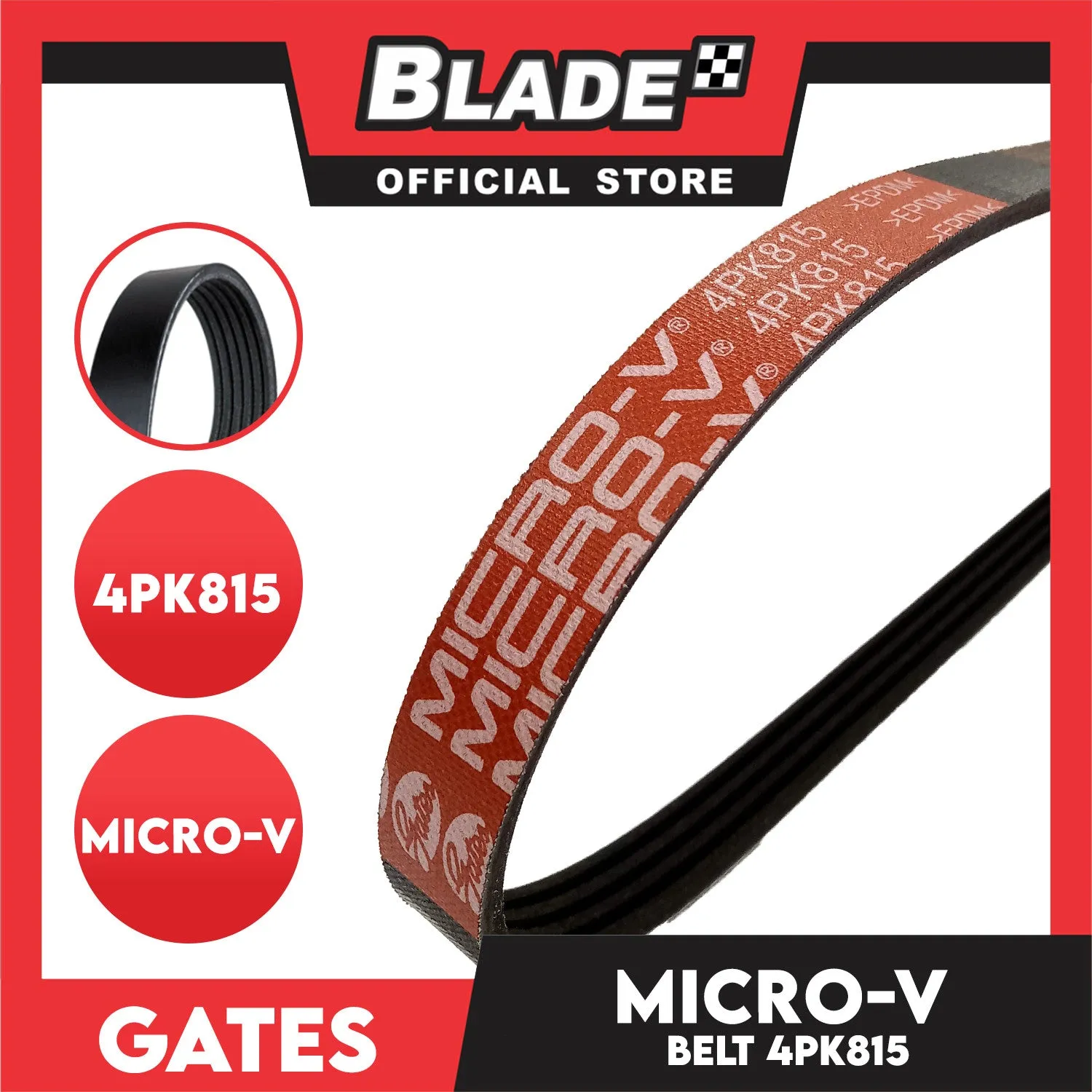 Gates Automotive Micro-V Fan Belt 4PK815 For Honda, Hyundai and Toyota