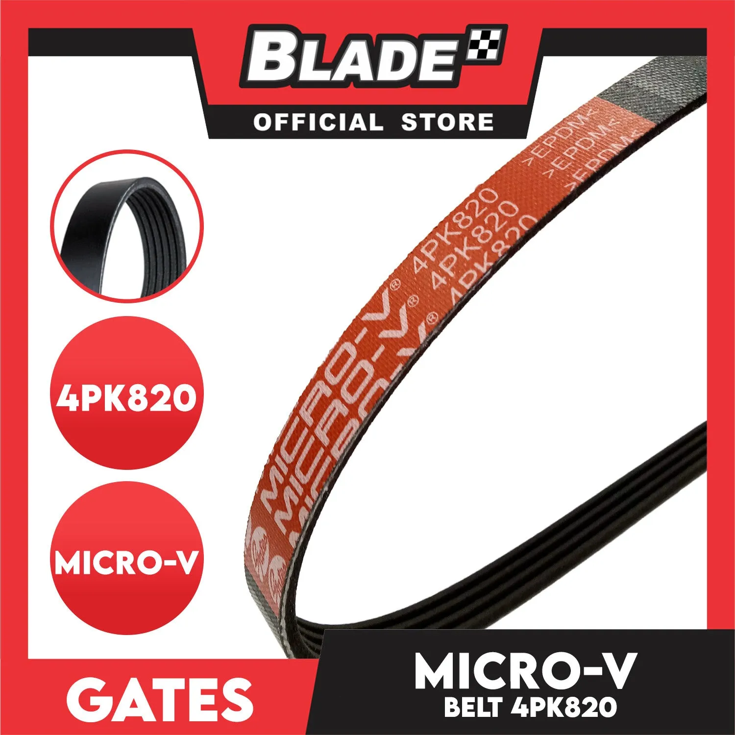 Gates Automotive Micro-V Fan Belt 4PK820 For Honda