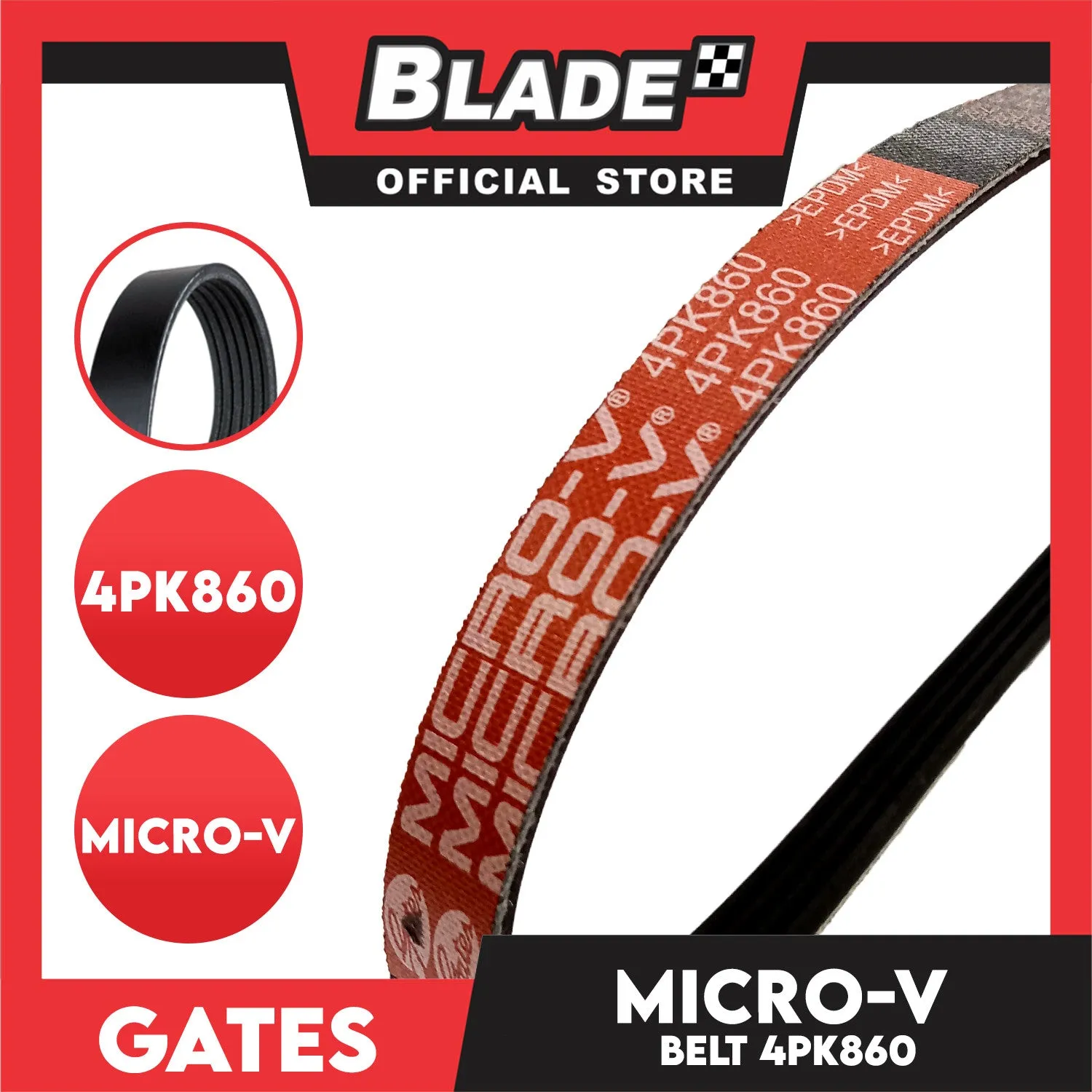 Gates Automotive Micro-V Fan Belt 4PK860 For Toyota