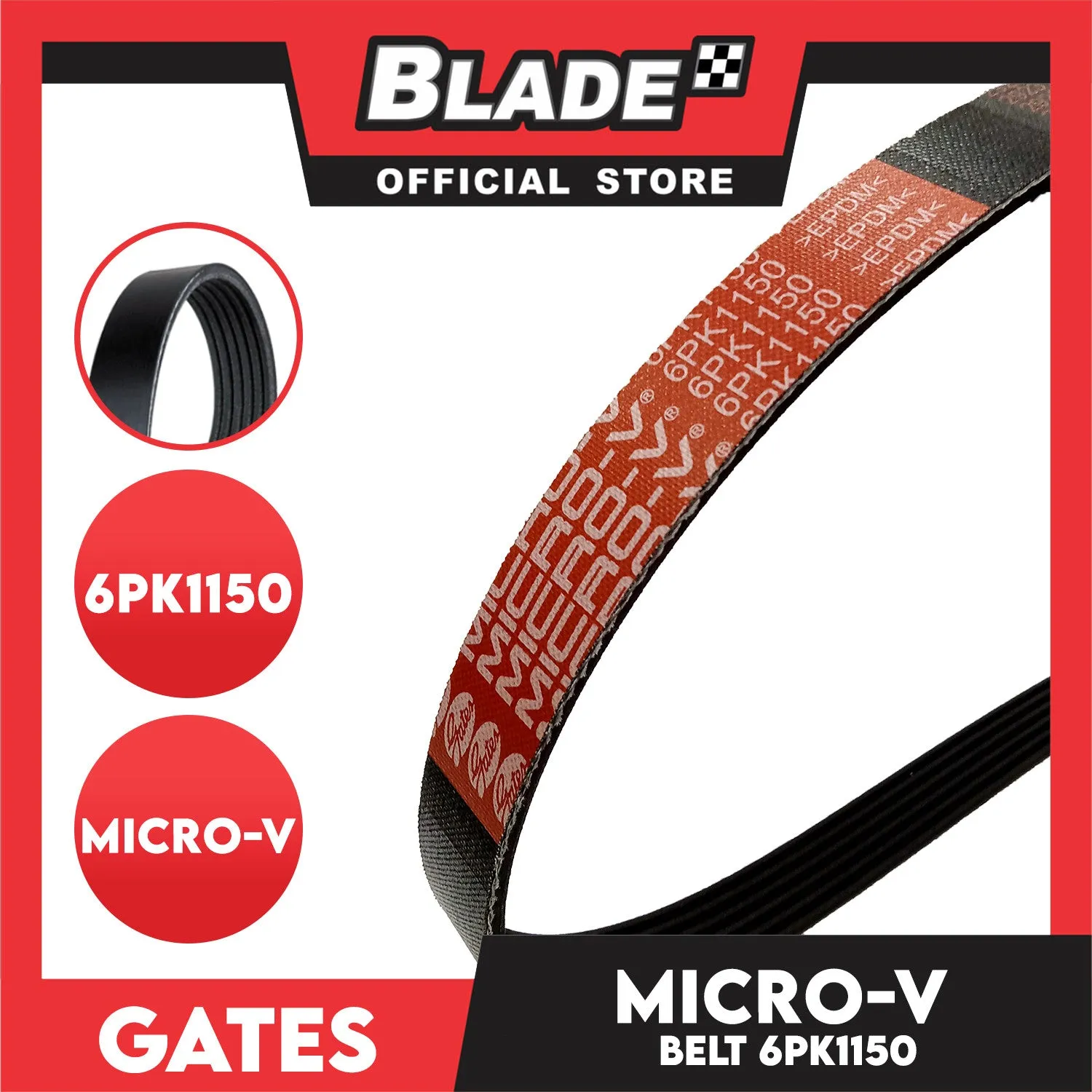 Gates Automotive Micro-V Fan Belt 6PK1150 For Toyota, Mitsubishi and and Nissan