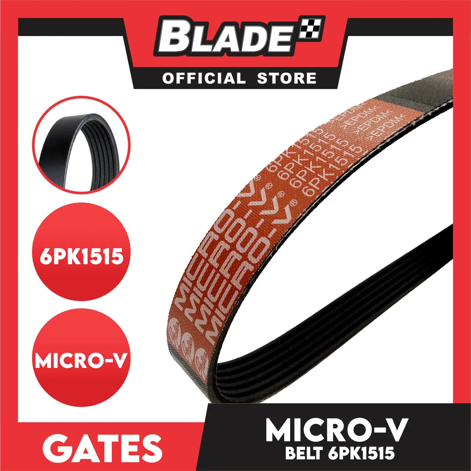 Gates Automotive Micro-V Fan Belt 6PK1515 For Mitsubishi