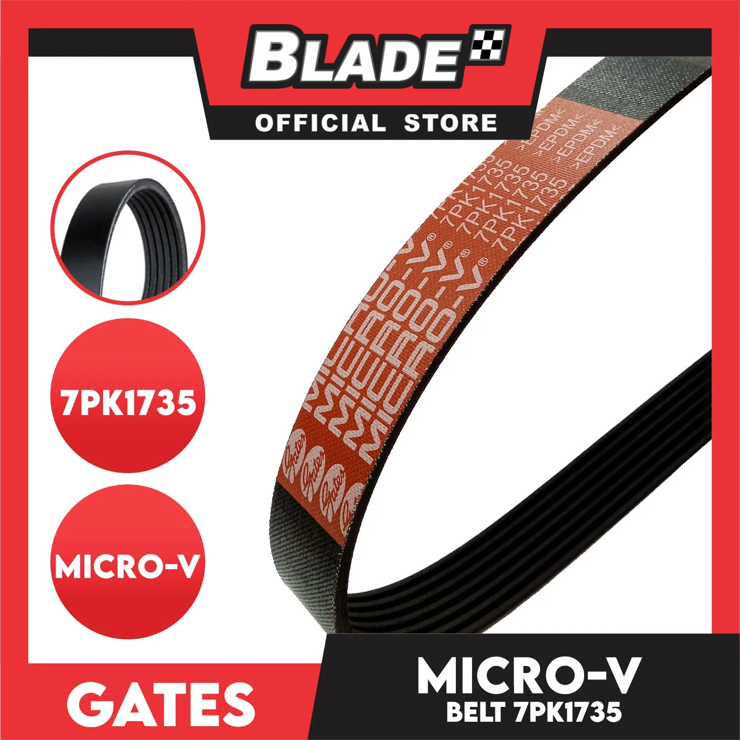 Gates Automotive Micro-V Fan Belt 7PK1735 KO70682 For Nissan