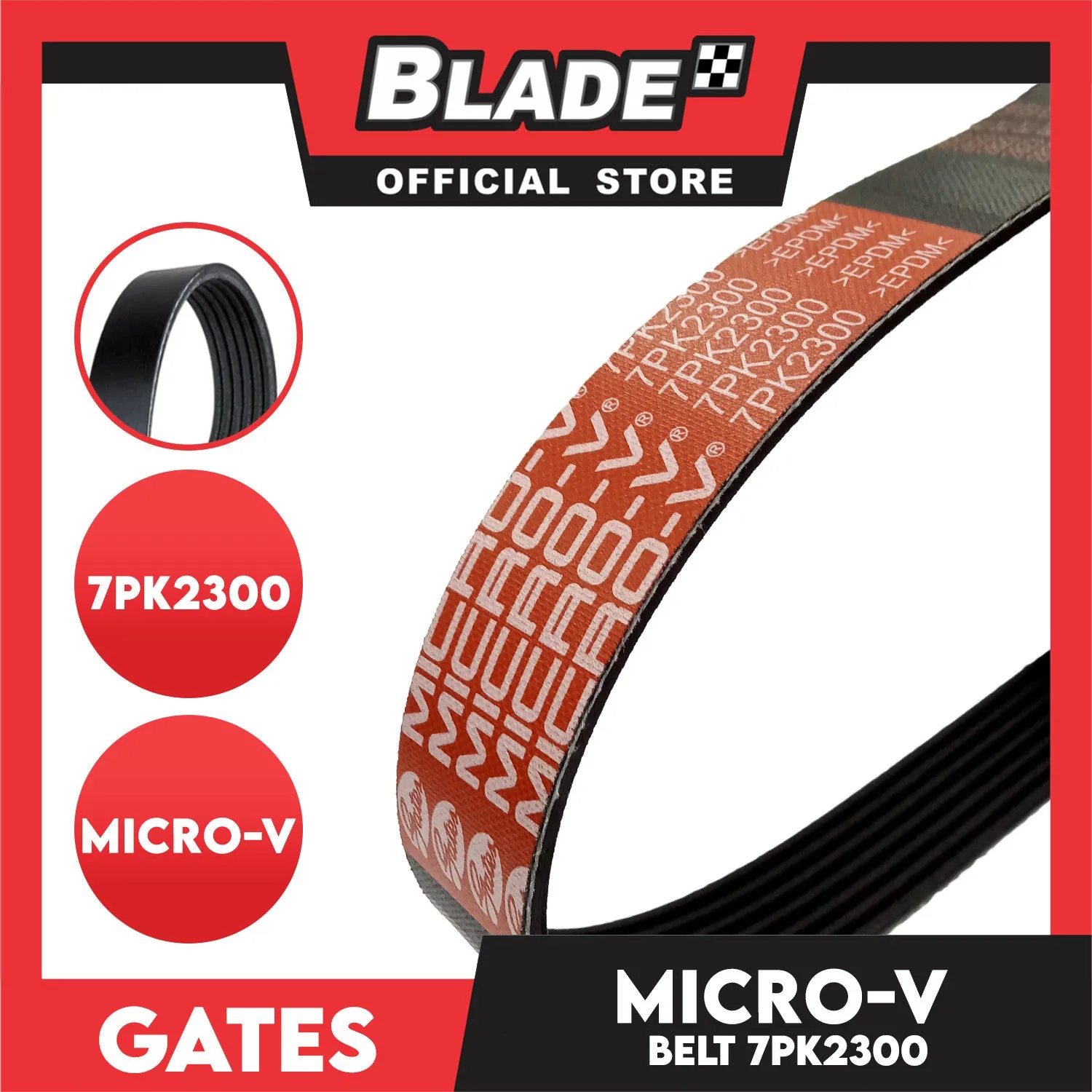Gates Automotive Micro-V Fan Belt 7PK2300 KO70905 For Toyota