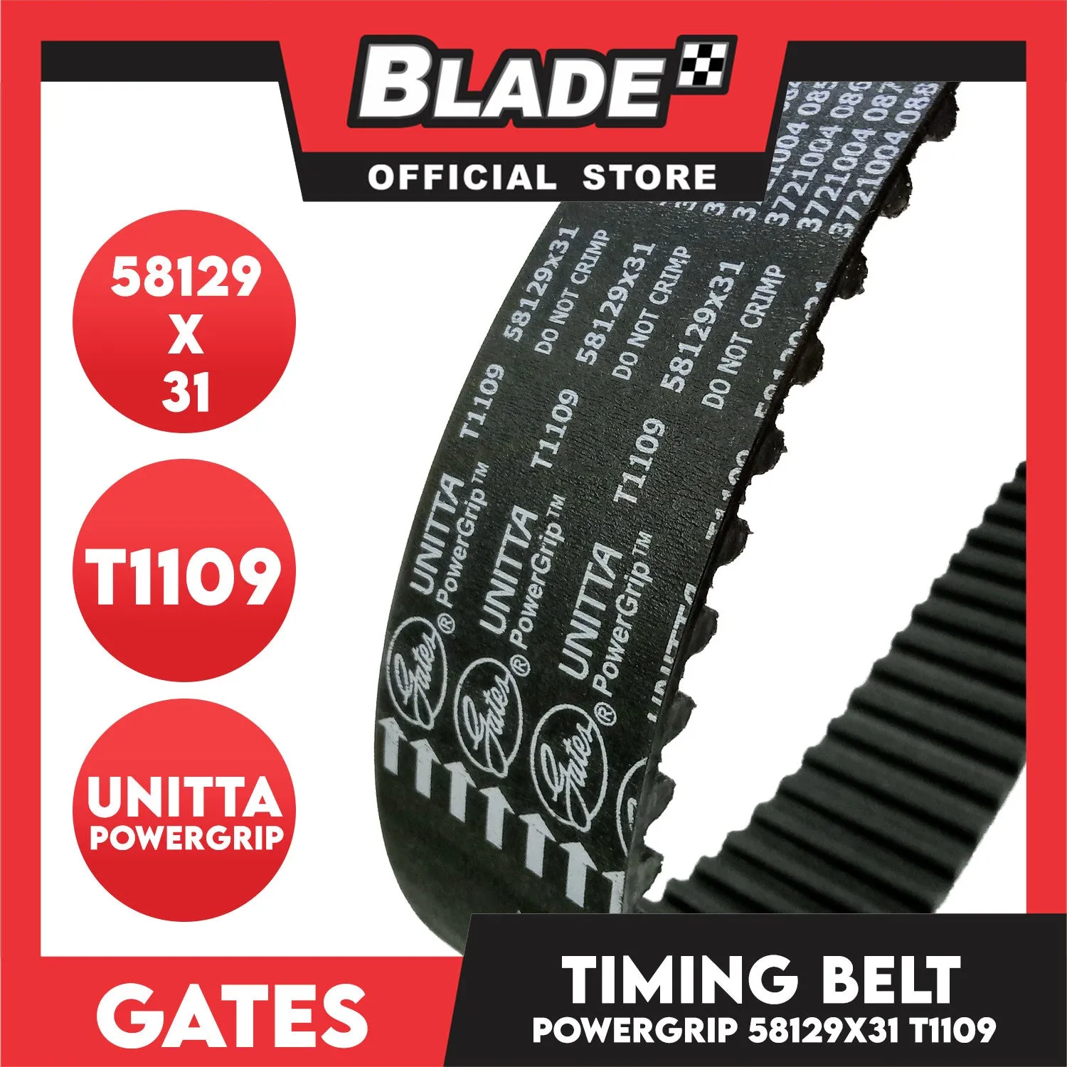 Gates Unitta PowerGrip Timing Fan Belt T1109 58129 x 31mm 1pc for Toyota