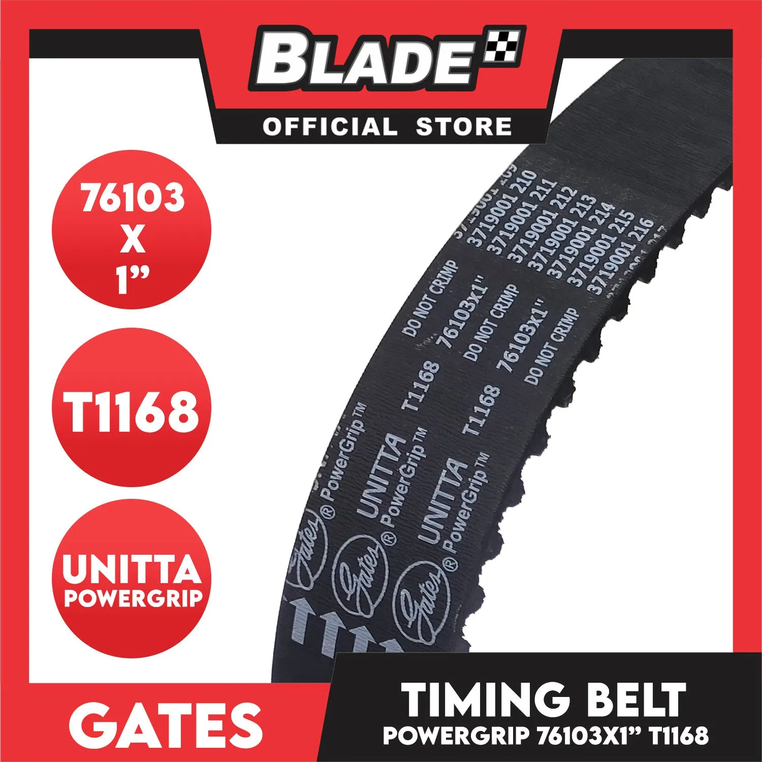 Gates Unitta PowerGrip Timing Fan Belt T1168 76103 x 25mm 1pc for Suzuki