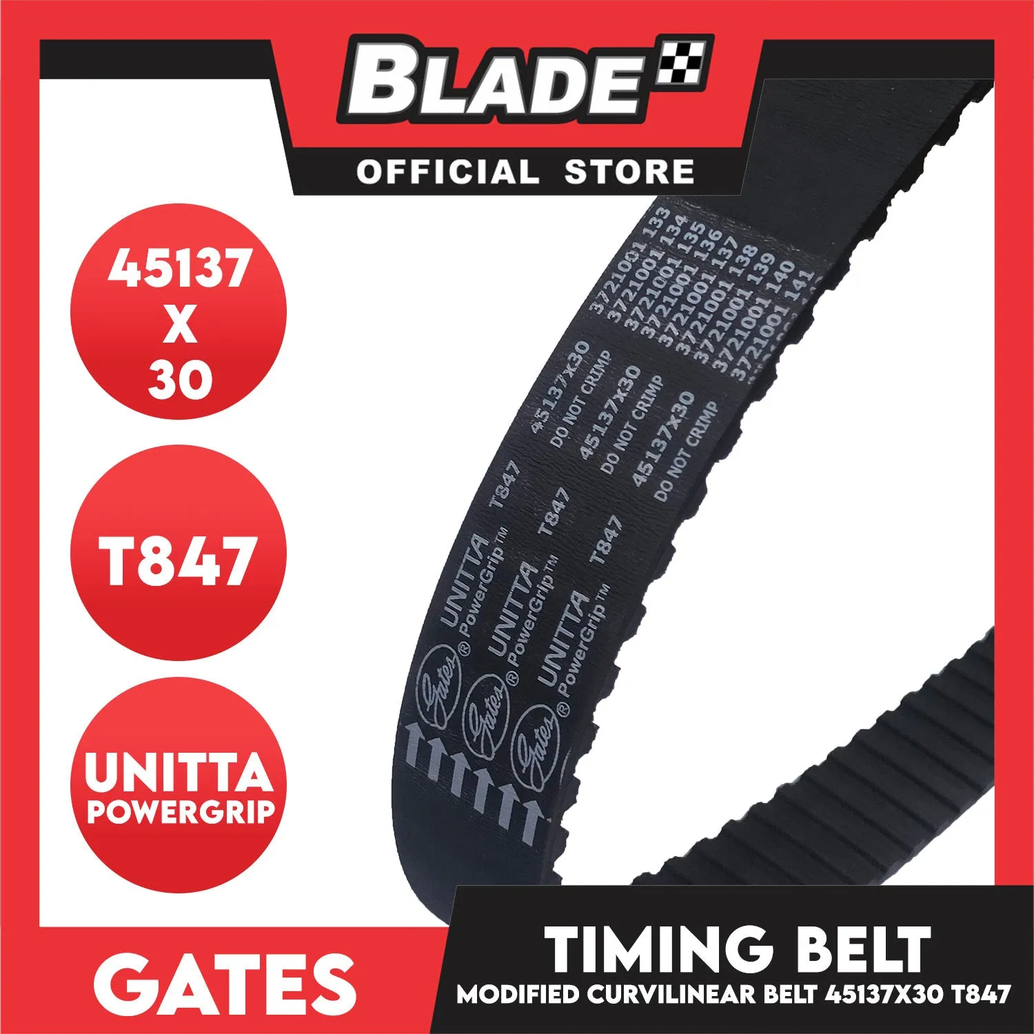 Gates Unitta PowerGrip Timing Fan Belt T847 75137 x 30mm for Isuzu