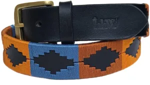 Gaucho Belt Black Leather with Hermes Style Copper, Steel Blue and Orange
