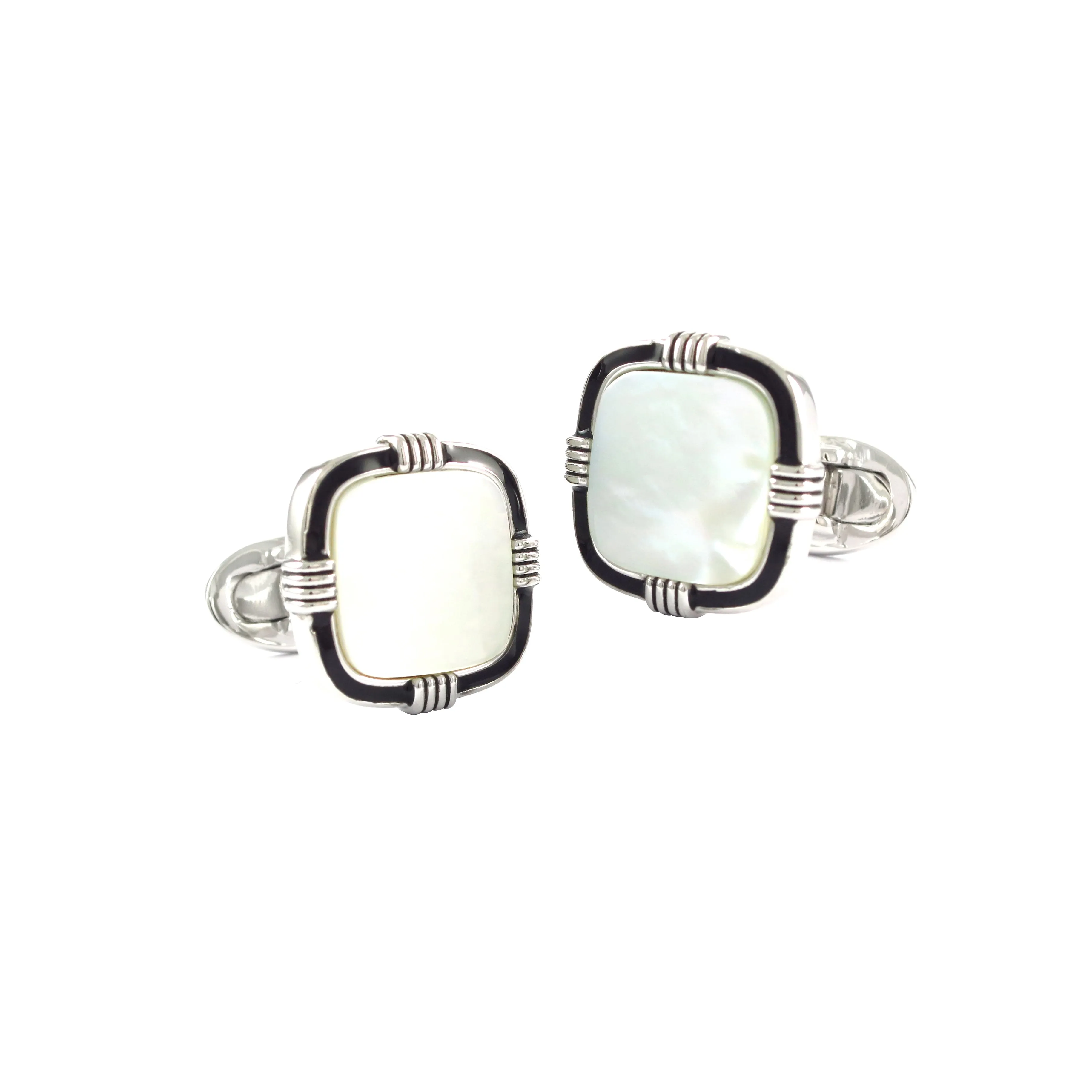 Gemstone Soft Square with Hand-Painted Frame Detail Sterling Silver Cufflinks I Jan Leslie