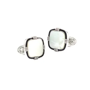 Gemstone Soft Square with Hand-Painted Frame Detail Sterling Silver Cufflinks I Jan Leslie