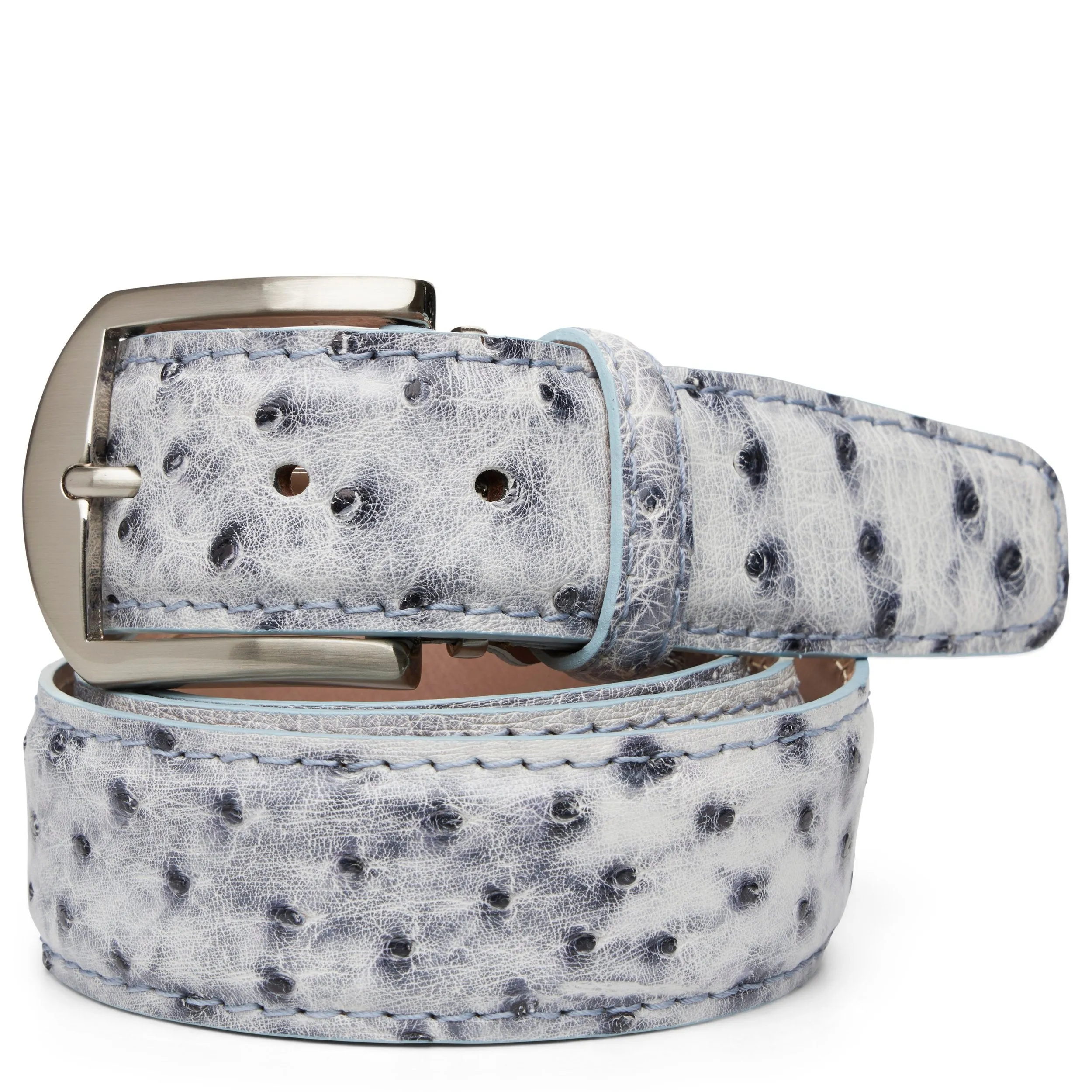 Genuine Ostrich Custom Belt in Snow