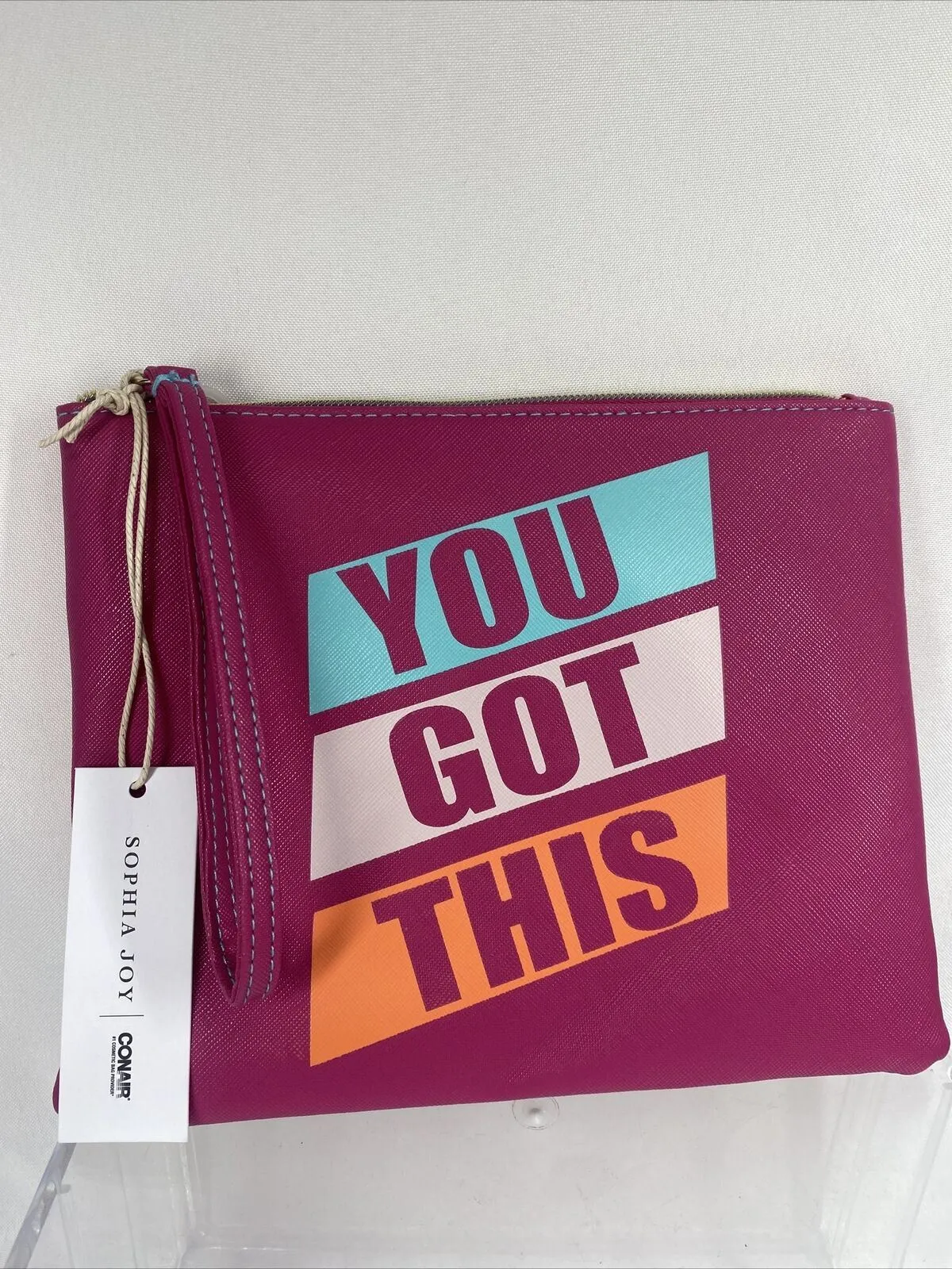 Girls Wristlet Bag Conair  7" x 9"  "You Got This" Sophia Joy Zip Closure Pink
