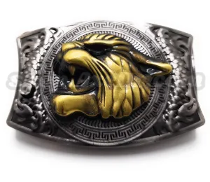 Gold Big Cat Head Folding Knife Belt Buckle Push-Button-Release
