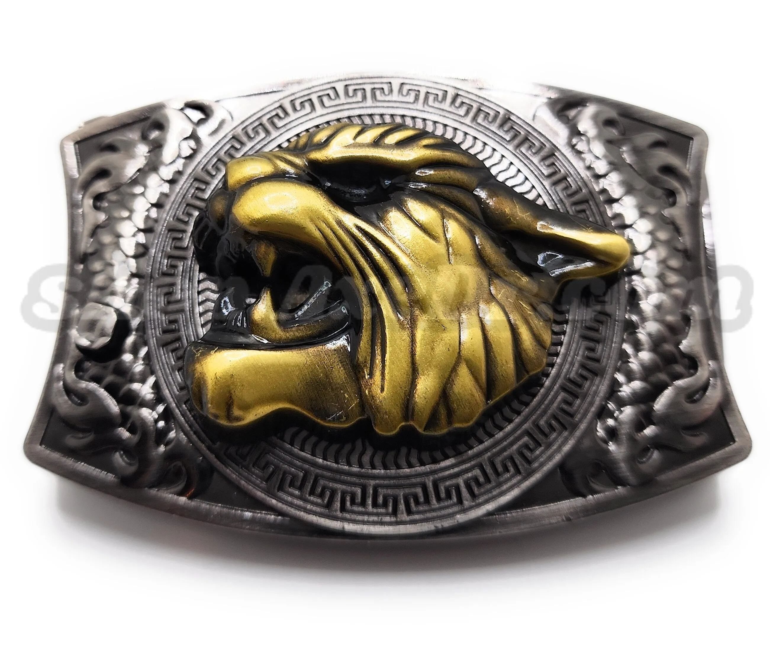Gold Big Cat Head Folding Knife Belt Buckle Push-Button-Release
