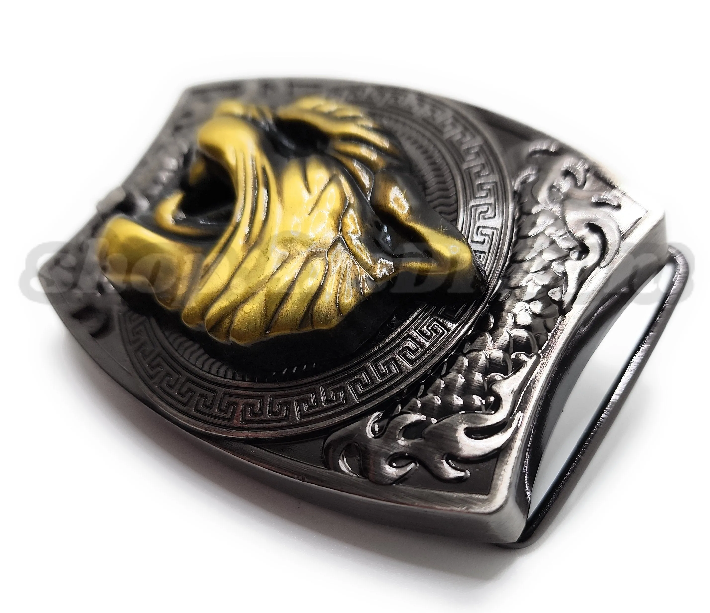 Gold Big Cat Head Folding Knife Belt Buckle Push-Button-Release