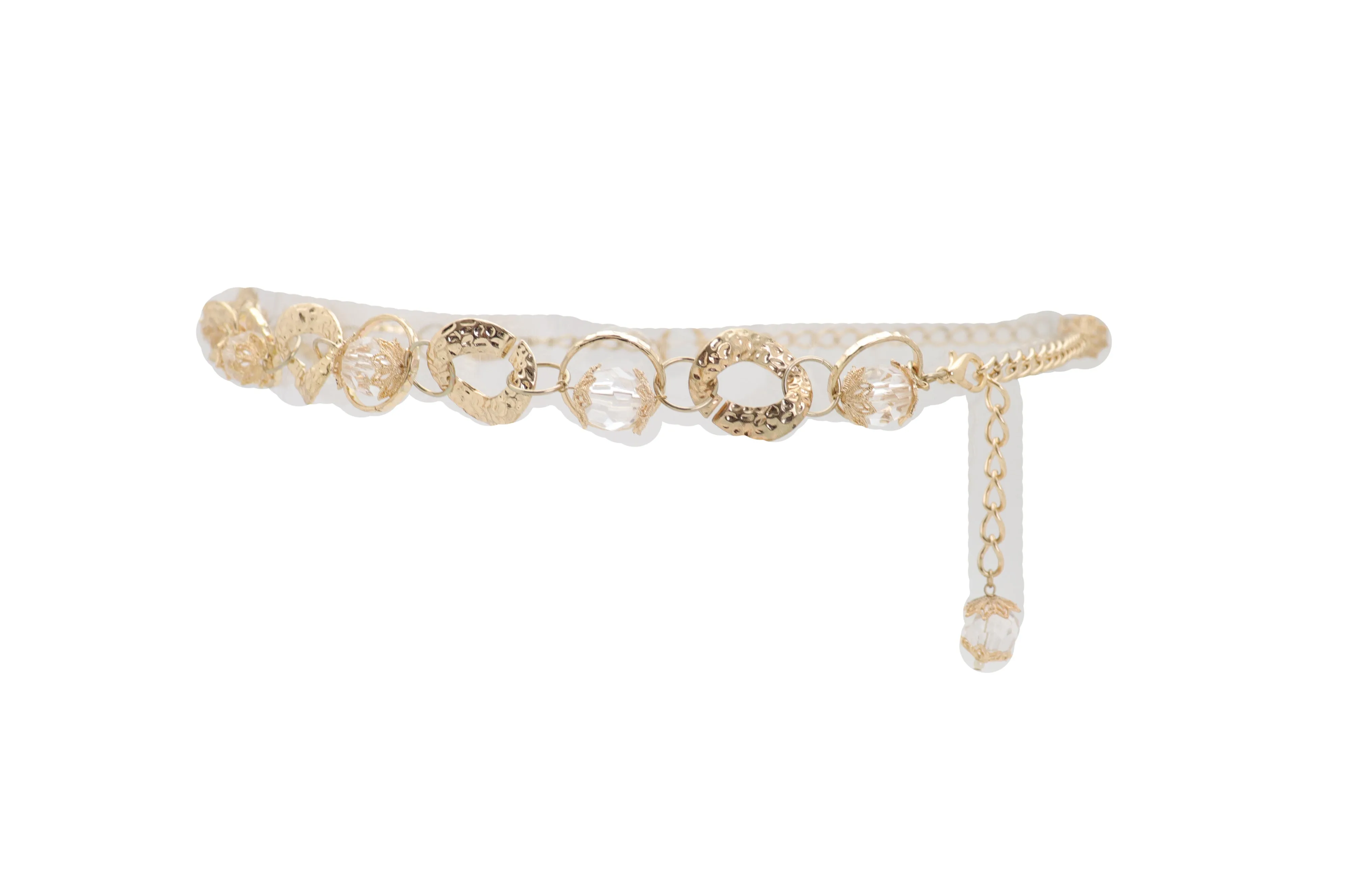 Gold Metal Chain Chunky Links Waistband Fashion Belt Clear Beads Size S M
