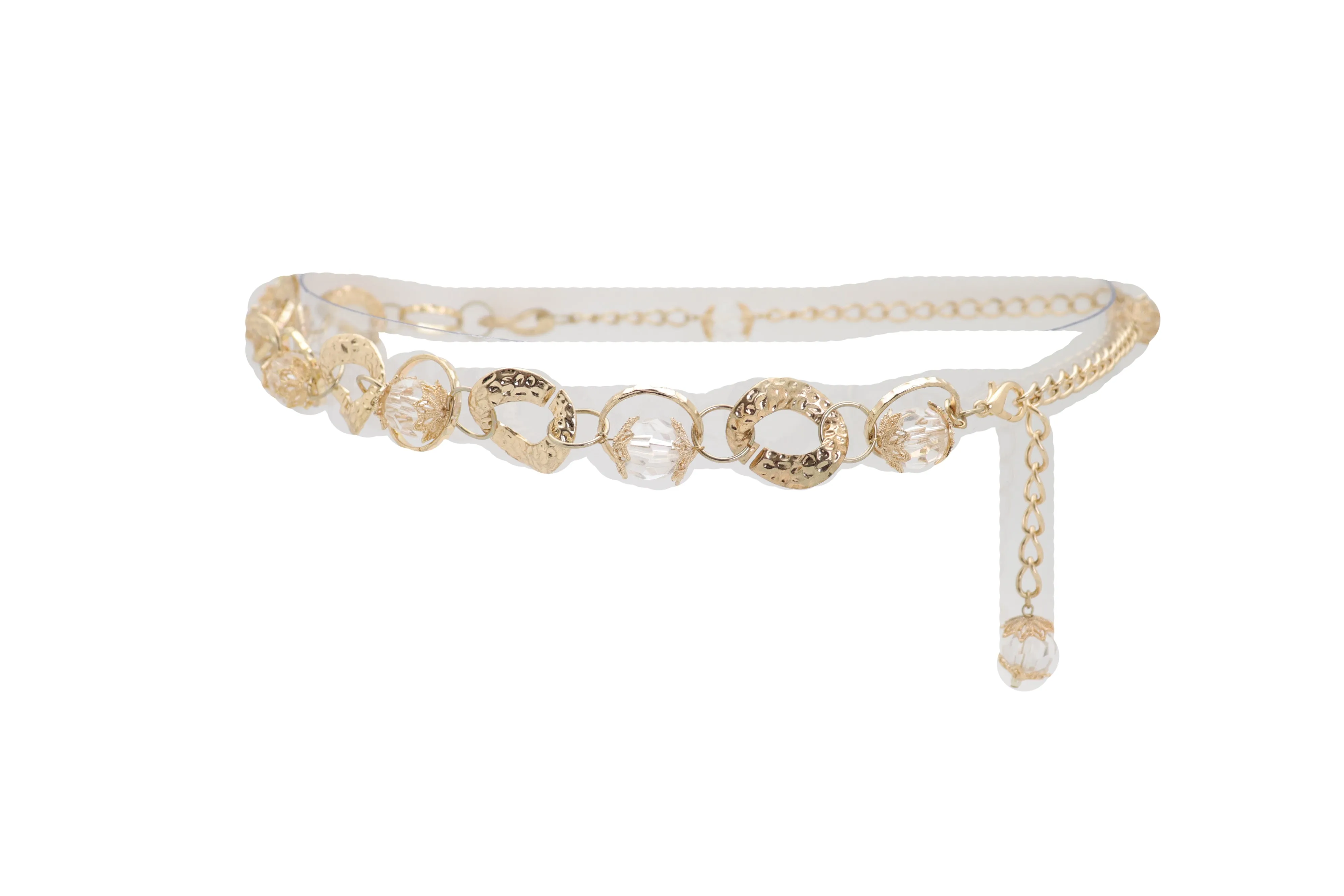 Gold Metal Chain Chunky Links Waistband Fashion Belt Clear Beads Size S M