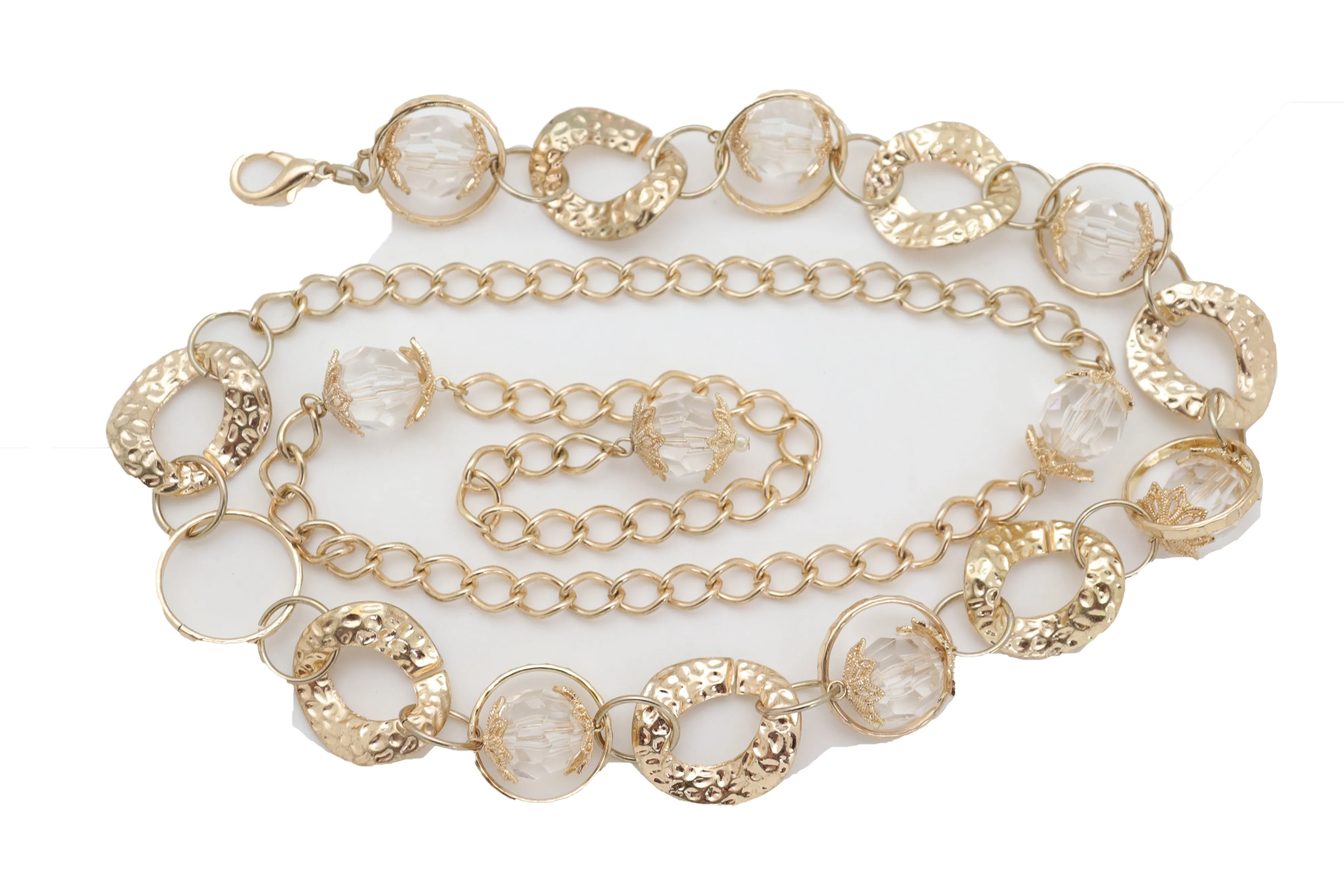 Gold Metal Chain Chunky Links Waistband Fashion Belt Clear Beads Size S M