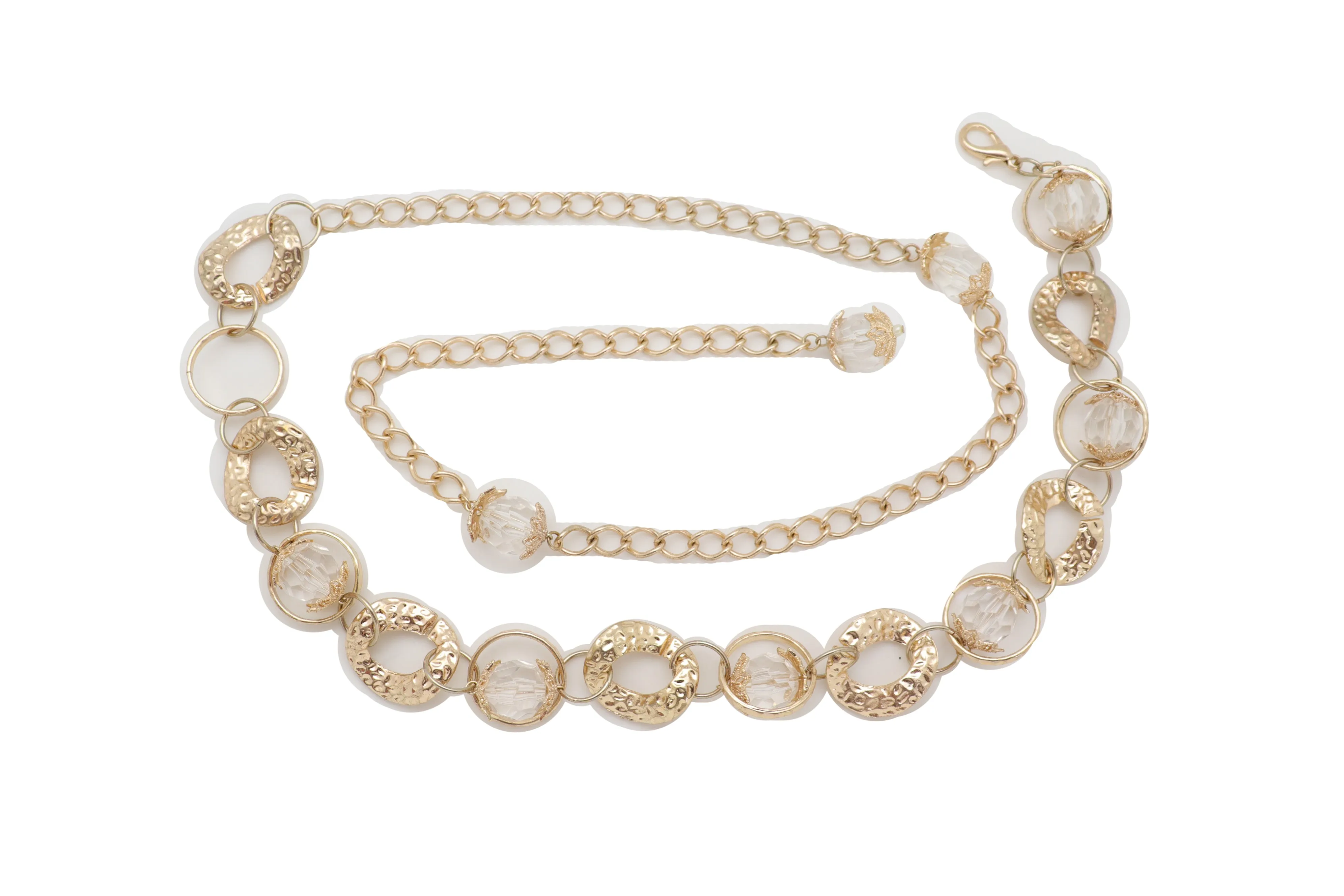 Gold Metal Chain Chunky Links Waistband Fashion Belt Clear Beads Size S M