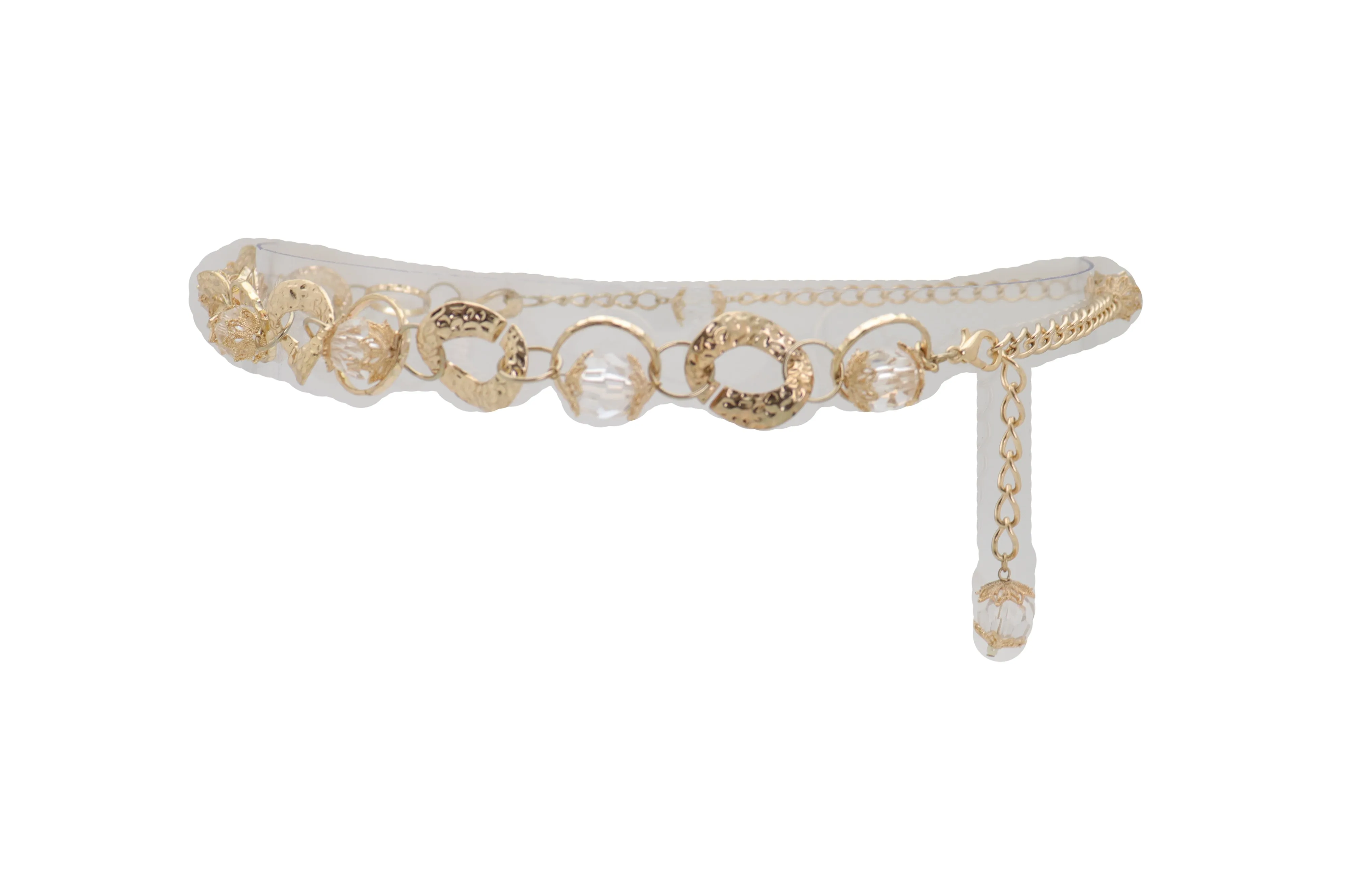 Gold Metal Chain Chunky Links Waistband Fashion Belt Clear Beads Size S M