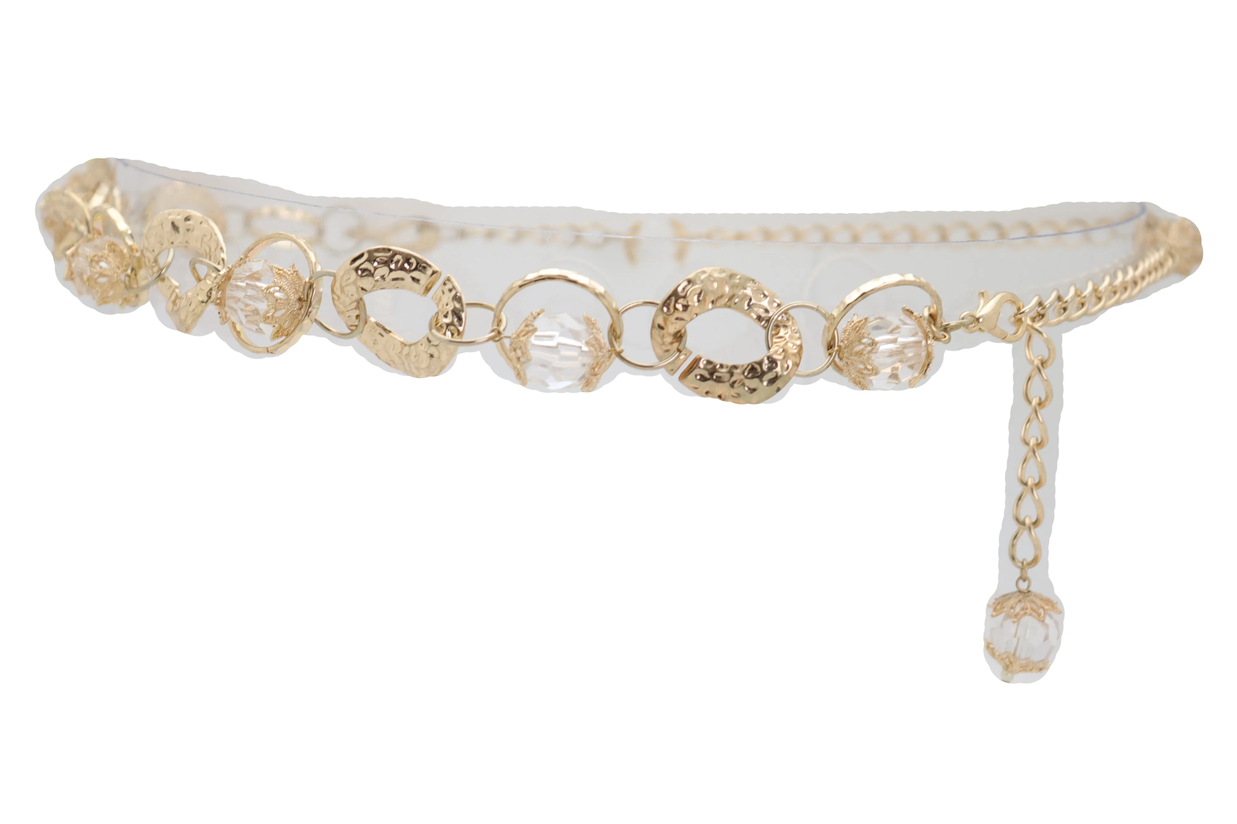 Gold Metal Chain Chunky Links Waistband Fashion Belt Clear Beads Size S M