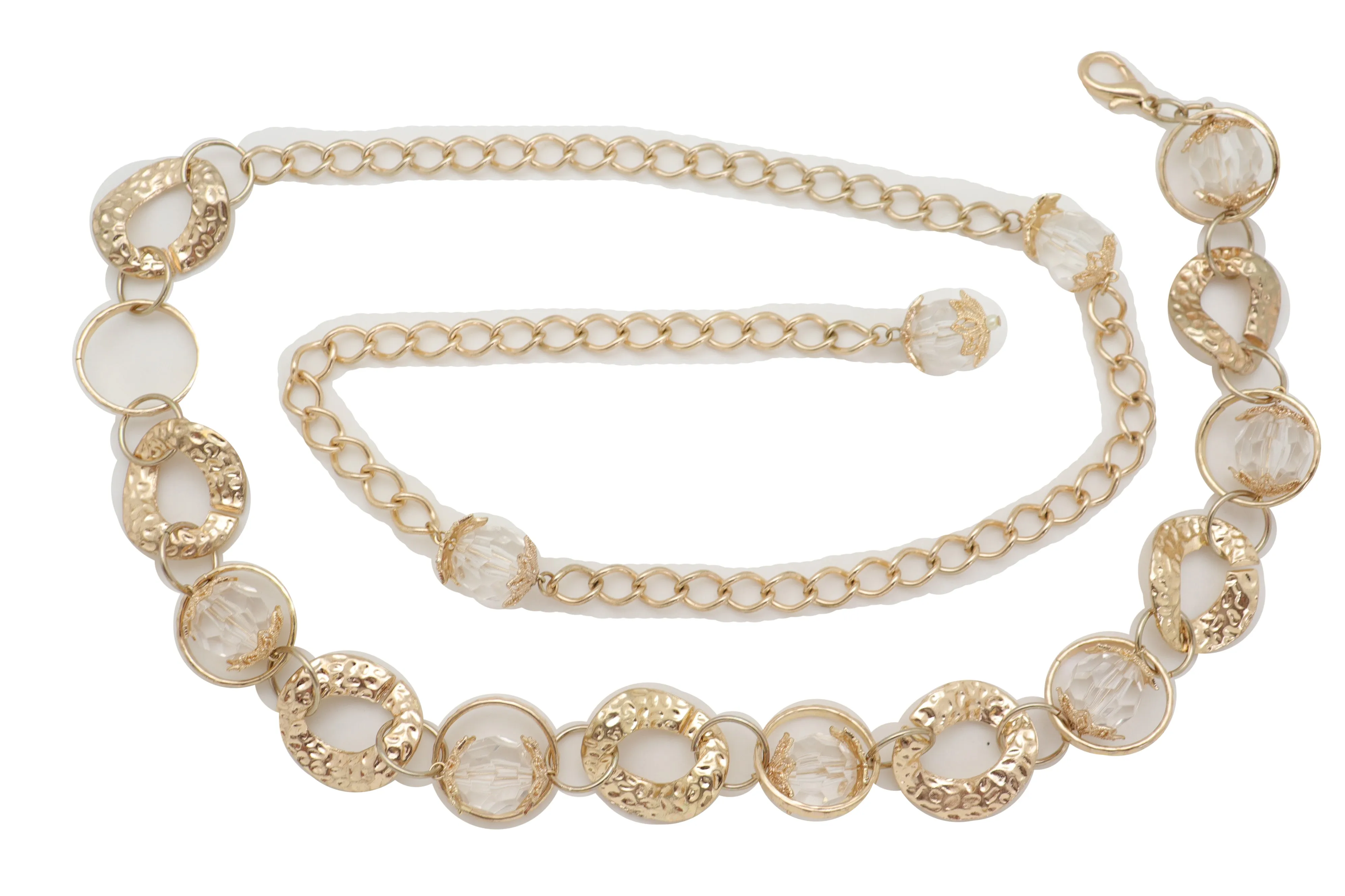Gold Metal Chain Chunky Links Waistband Fashion Belt Clear Beads Size S M