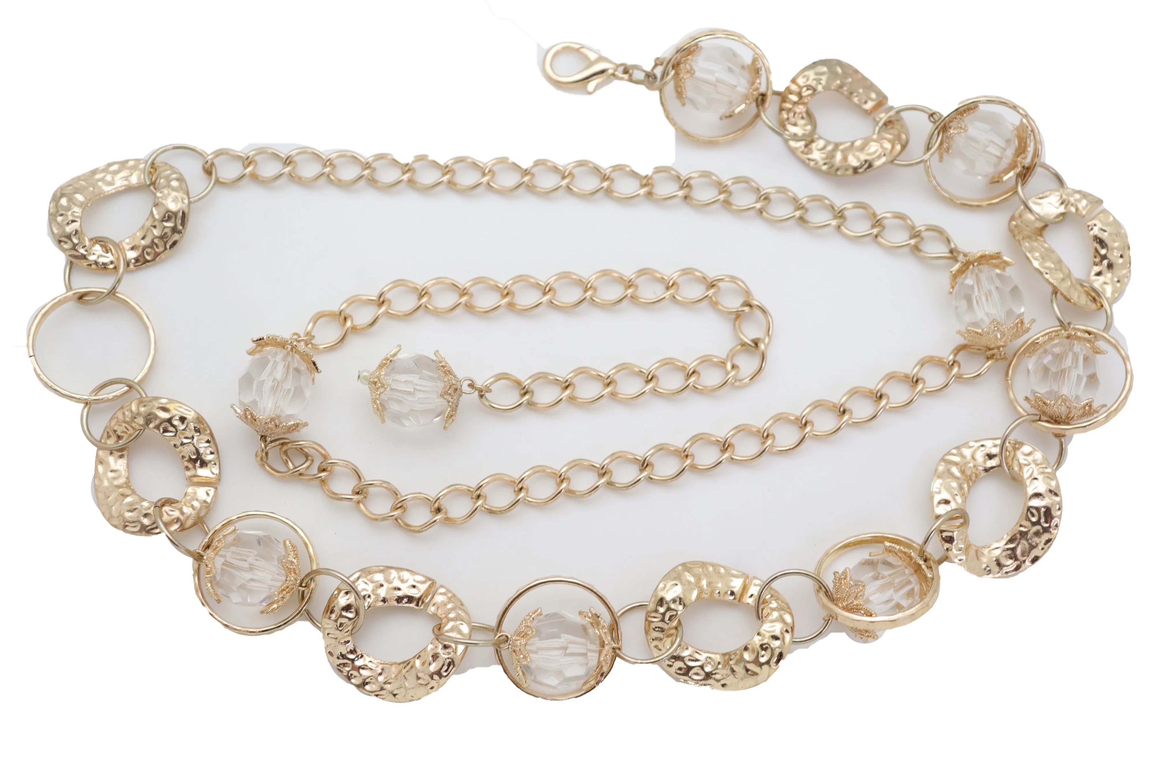 Gold Metal Chain Chunky Links Waistband Fashion Belt Clear Beads Size S M