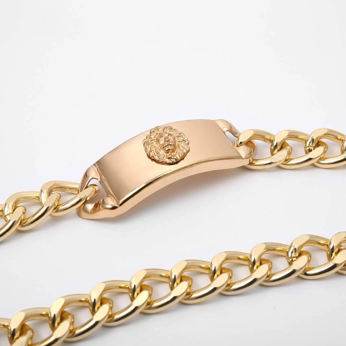 Gold Tone Curb Link Waist Chain - Fashion Relief Round Disk Pendant Belly Chain