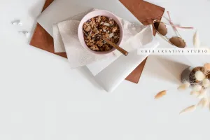 Granola & Bunny Tail with Laptop. Digital Image.