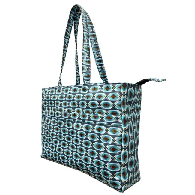 Gray Blue Aztec Nylon Travel Tote