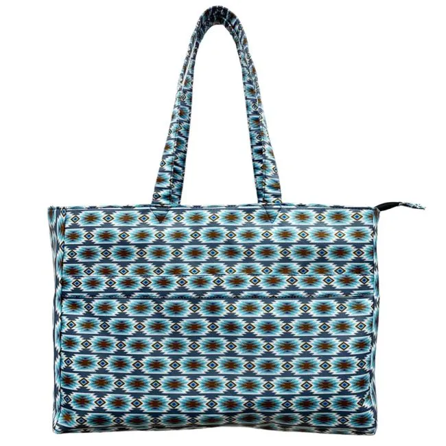 Gray Blue Aztec Nylon Travel Tote