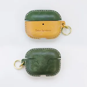 Green Leather AirPods Pro Case with Wristlet Strap Contrast Color Leather AirPods Case Airpod Case Cover