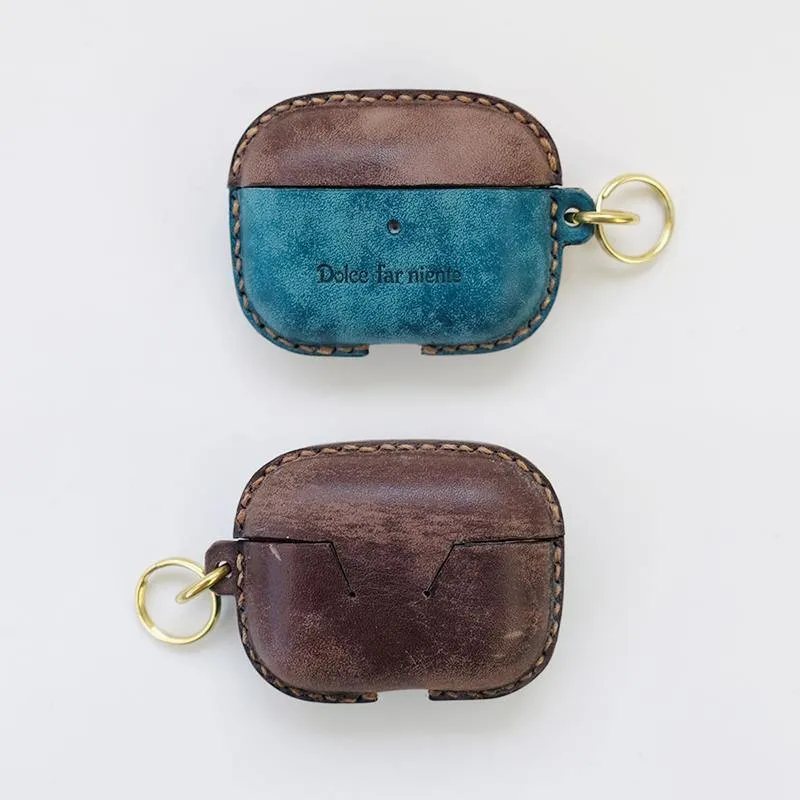 Green Leather AirPods Pro Case with Wristlet Strap Contrast Color Leather AirPods Case Airpod Case Cover