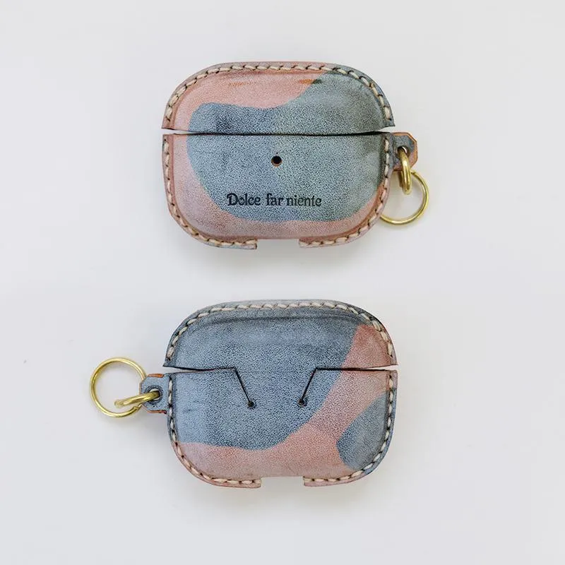 Green Leather AirPods Pro Case with Wristlet Strap Contrast Color Leather AirPods Case Airpod Case Cover