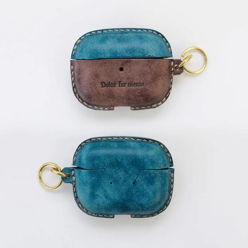 Green Leather AirPods Pro Case with Wristlet Strap Contrast Color Leather AirPods Case Airpod Case Cover