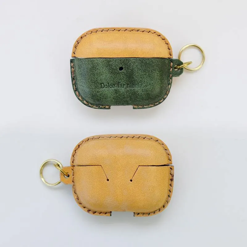 Green Leather AirPods Pro Case with Wristlet Strap Contrast Color Leather AirPods Case Airpod Case Cover