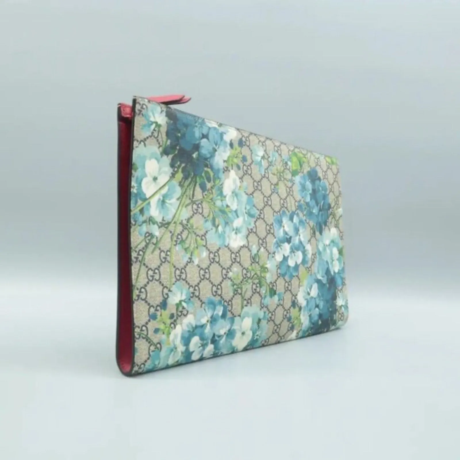 GUCCI Blooms Blue Canvas Clutch Bag