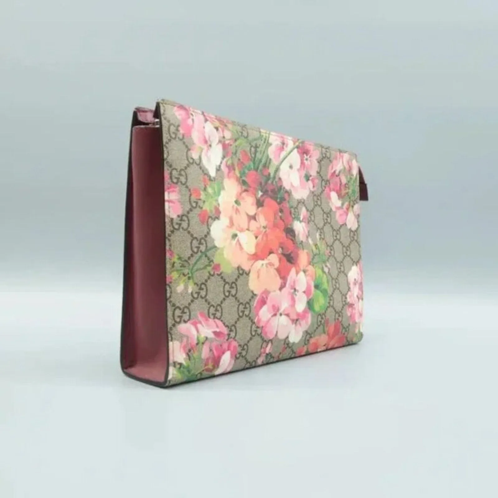 GUCCI Blooms Brown GG Canvas Clutch Bag