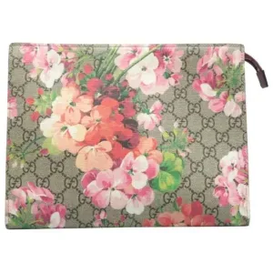GUCCI Blooms Brown GG Canvas Clutch Bag