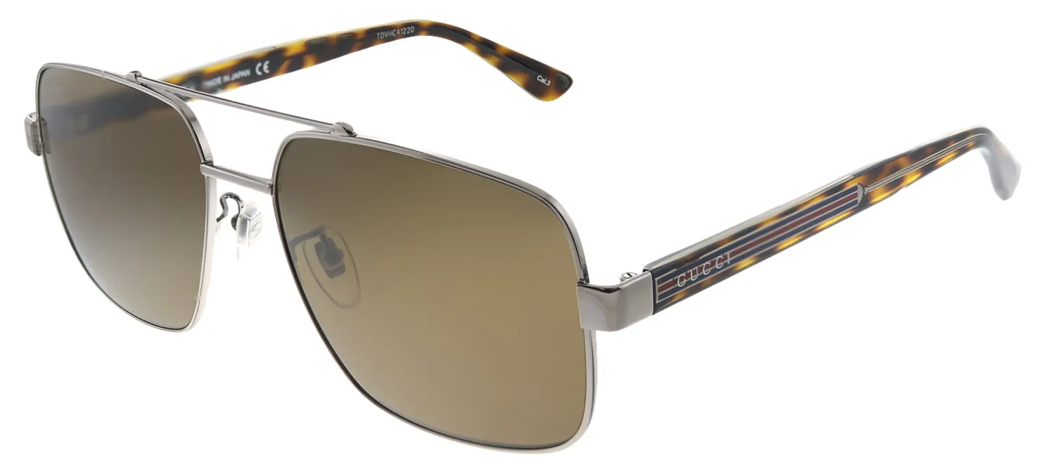 Gucci GG 0529S 002 Aviator Metal Silver Sunglasses with Brown Lens
