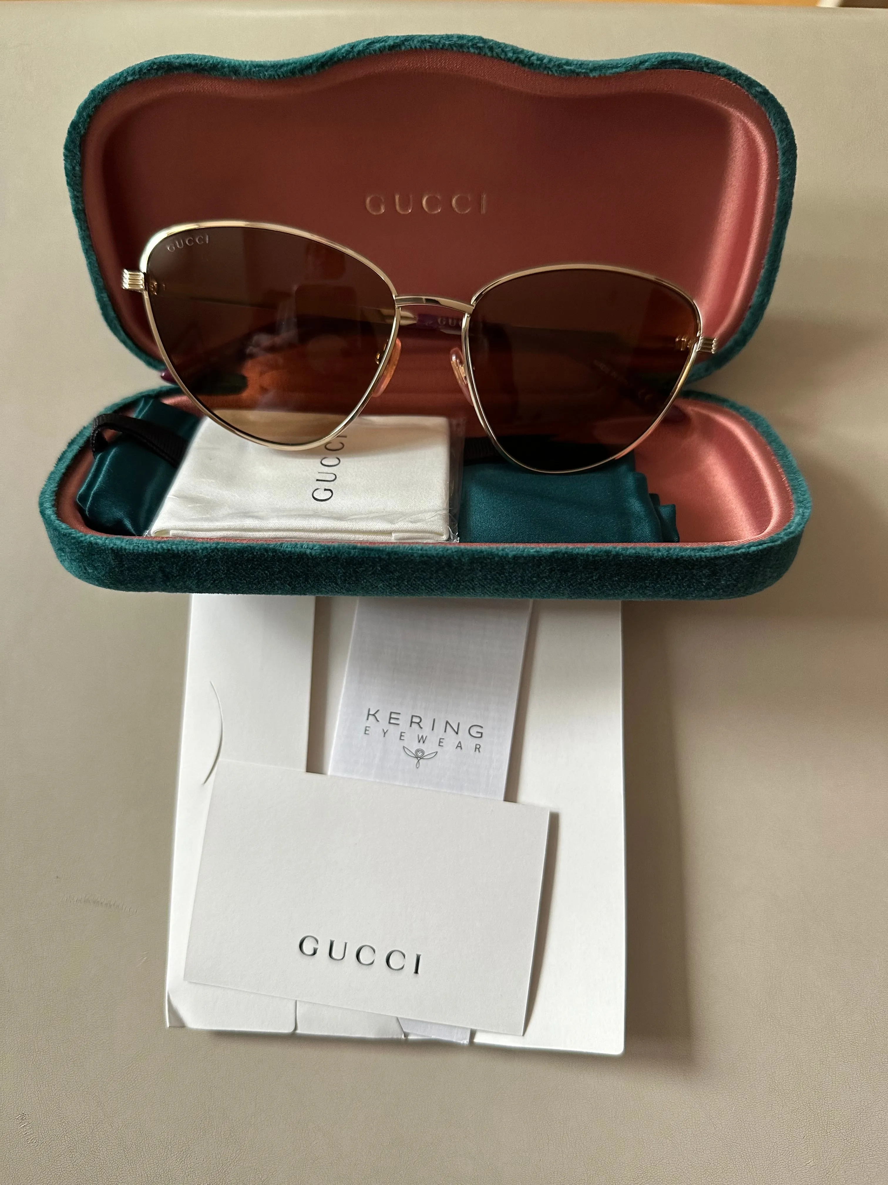 Gucci Oversized Cat Eye Sunglasses with Gold Frame